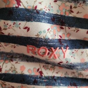 Roxy Navy and Pink Striped Floral Lined Vest, Reversible, M